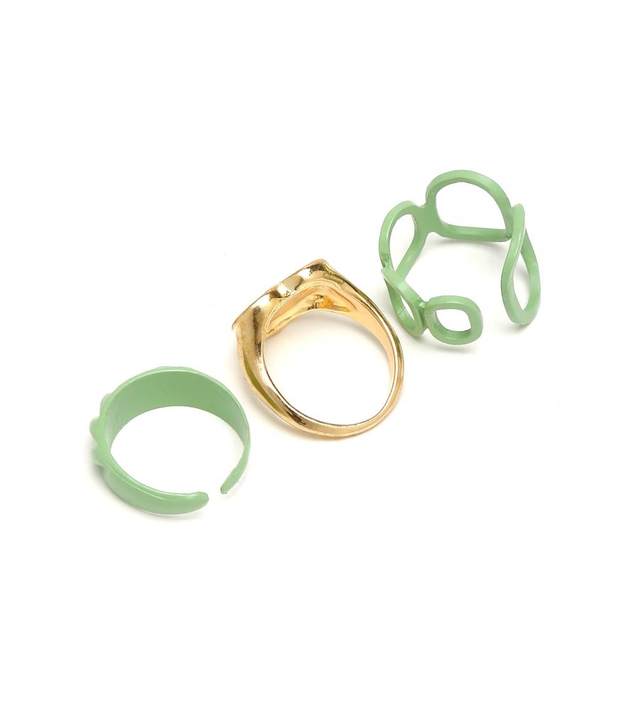 YouBella Jewellery Combo of 3 Rings for Girls and Women (Green) (YBRG_20170)