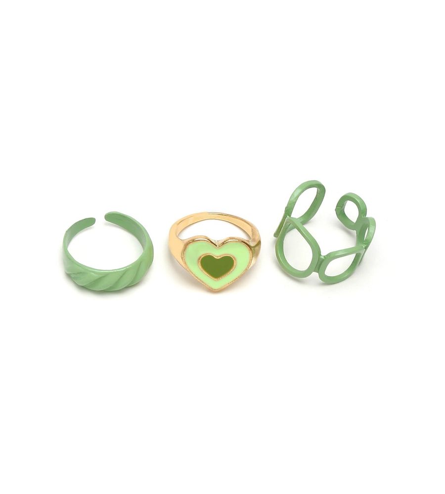 YouBella Jewellery Combo of 3 Rings for Girls and Women (Green) (YBRG_20170)