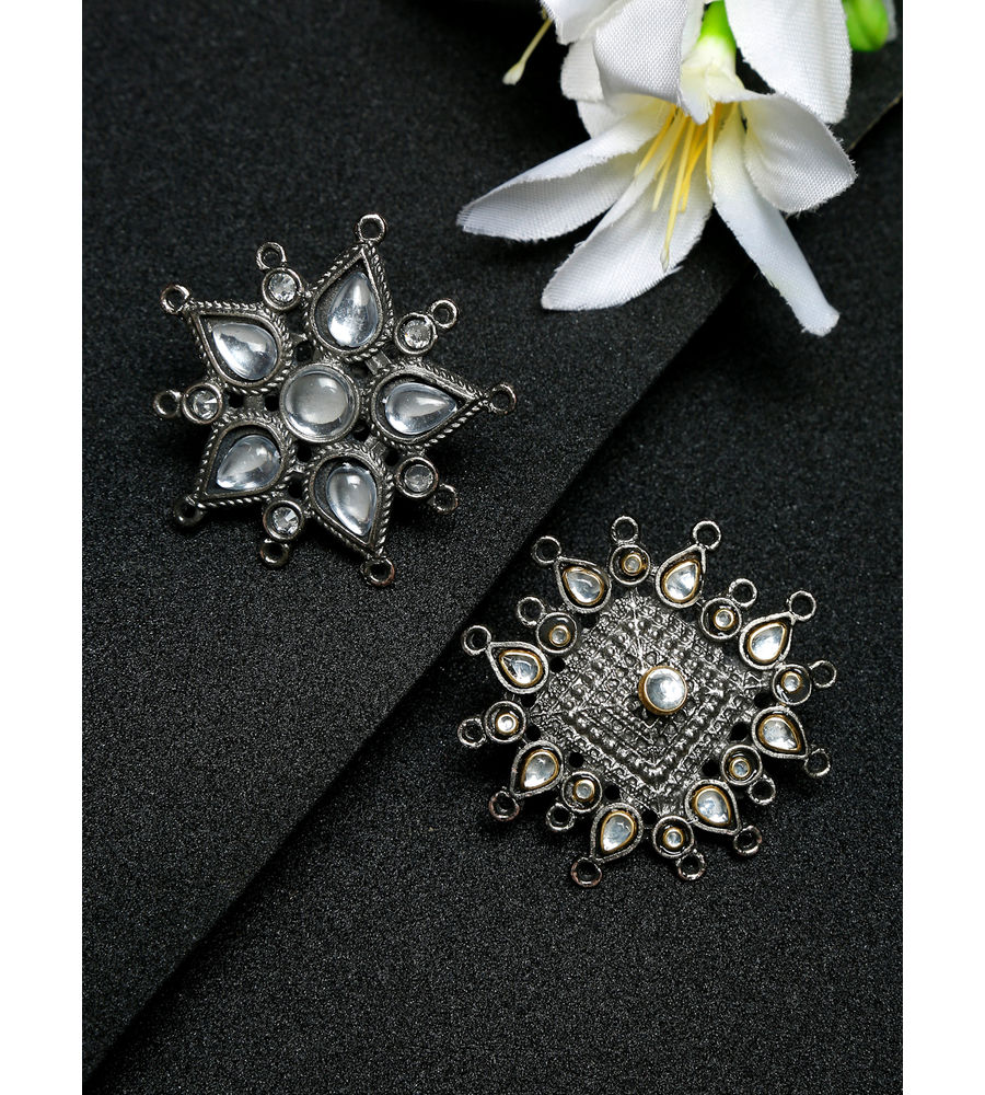 YouBella Jewellery Celebrity Inspired Oxidised Combo of 2 Rings for Girls and Women (Silver) (YBRG_20253)