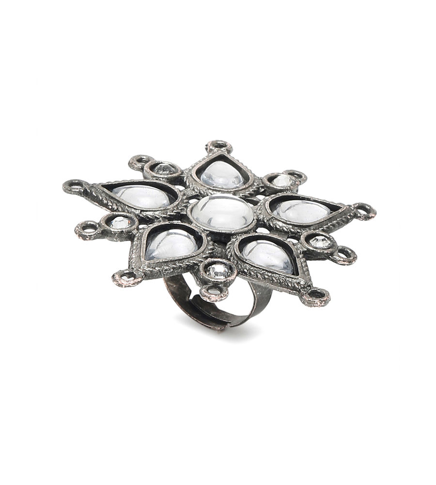 YouBella Jewellery Celebrity Inspired Oxidised Combo of 2 Rings for Girls and Women (Silver) (YBRG_20253)