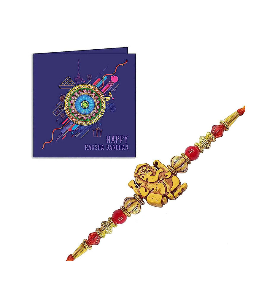 YouBella Designer Bracelet Rakhi and Greeting Card Combo Set for Brother Raksha Bandhan Gift for Brother (Style 2)