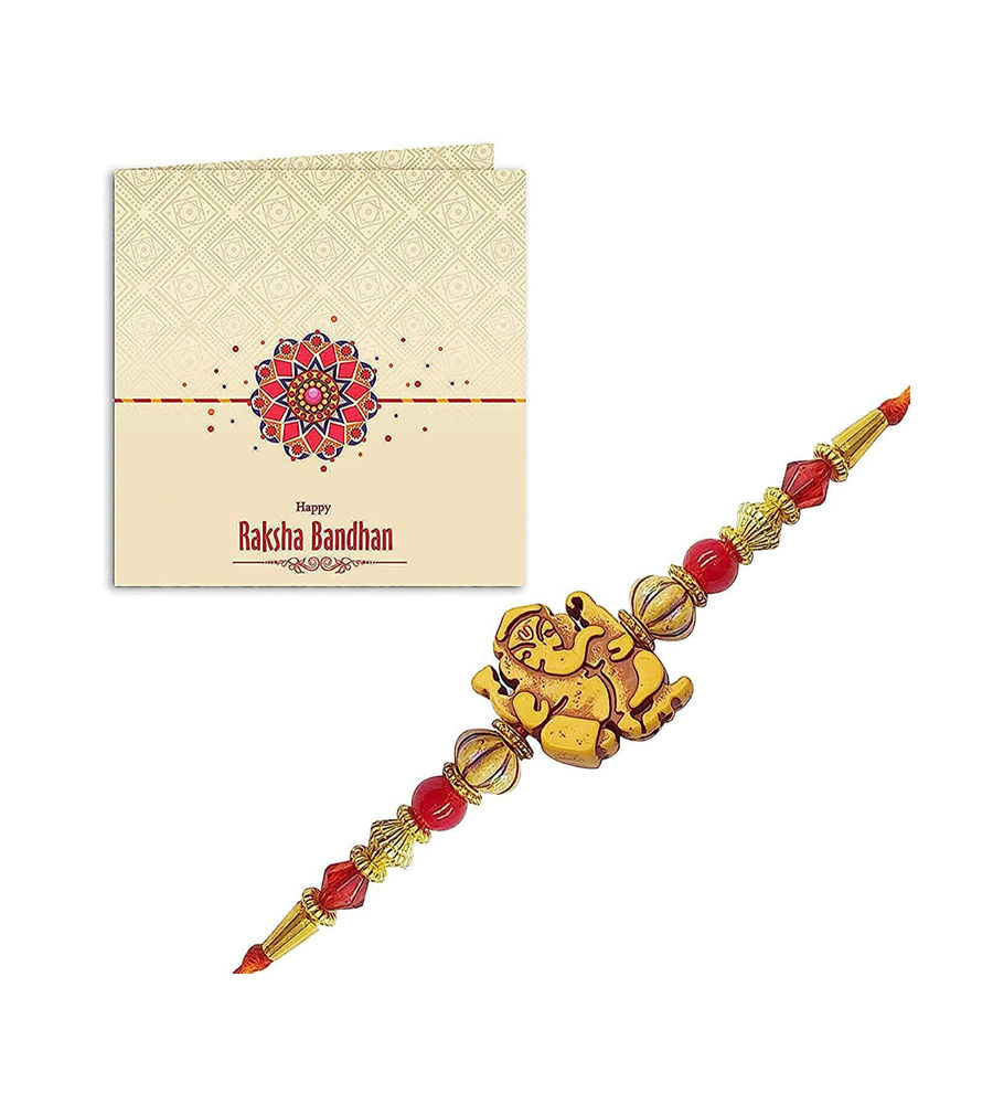 YouBella Designer Bracelet Rakhi and Greeting Card Combo Set for Brother Raksha Bandhan Gift for Brother (Style 5)