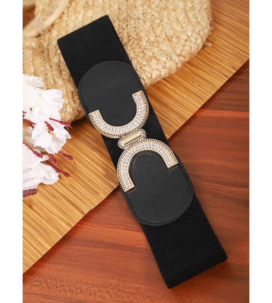 YouBella Women Fashion Jewellery Gold-Toned Stretchable Black Waist Belt With Black leather  for Women and Girls