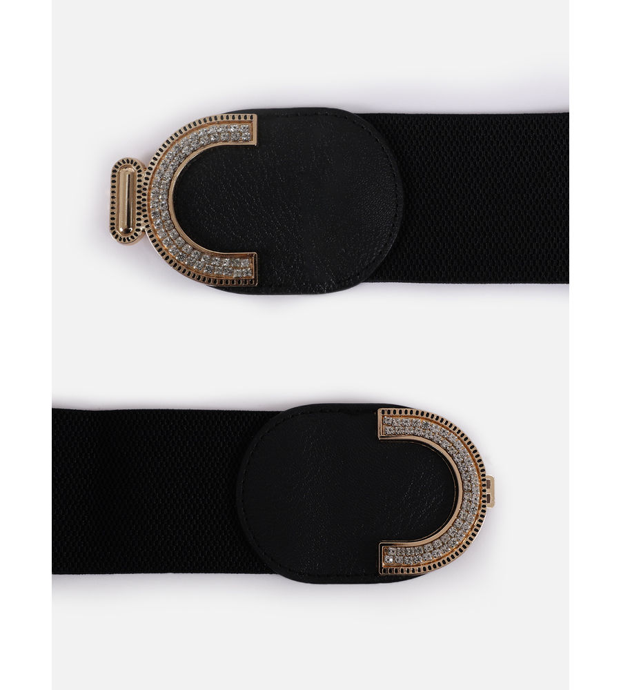 YouBella Women Fashion Jewellery Gold-Toned Stretchable Black Waist Belt With Black leather  for Women and Girls