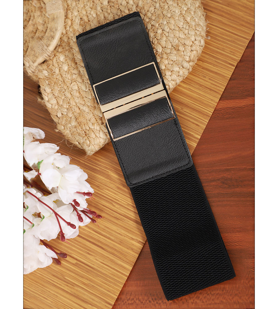 YouBella Women Fashion Jewellery Gold-Toned Stretchable Black Waist Belt With Black leather  for Women and Girls