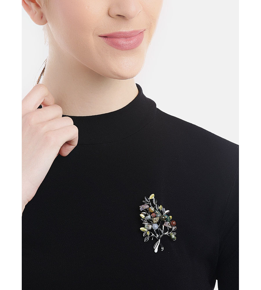 YouBella Jewellery Latest Stylish Crystal Unisex Leaf Brooch for Wedding/Party for Women/Girls/Men (Silver)