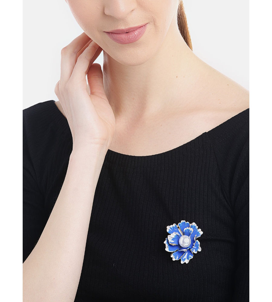 YouBella Jewellery Latest Stylish Crystal Unisex Floral Brooch for Wedding/Party for Women/Girls/Men (Blue)