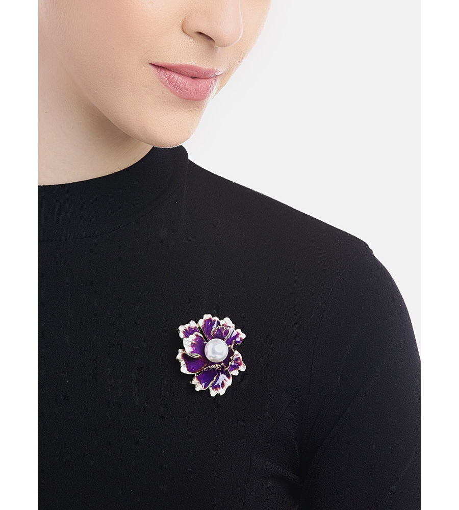 YouBella Jewellery Latest Stylish Crystal Unisex Floral Brooch for Wedding/Party for Women/Girls/Men (Purple)