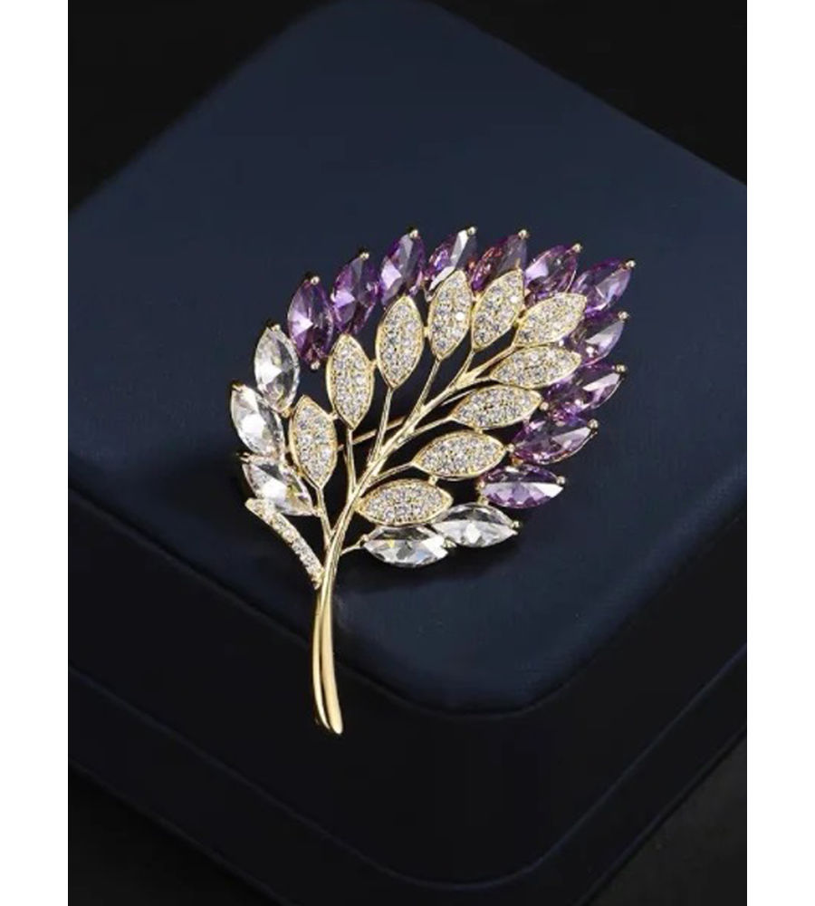 YouBella Jewellery for Women Stylish Celebrity Inspired Leaf Shaped Brooch for Women/Men/Girls/Boys (Purple) (YB_Brooch_154)