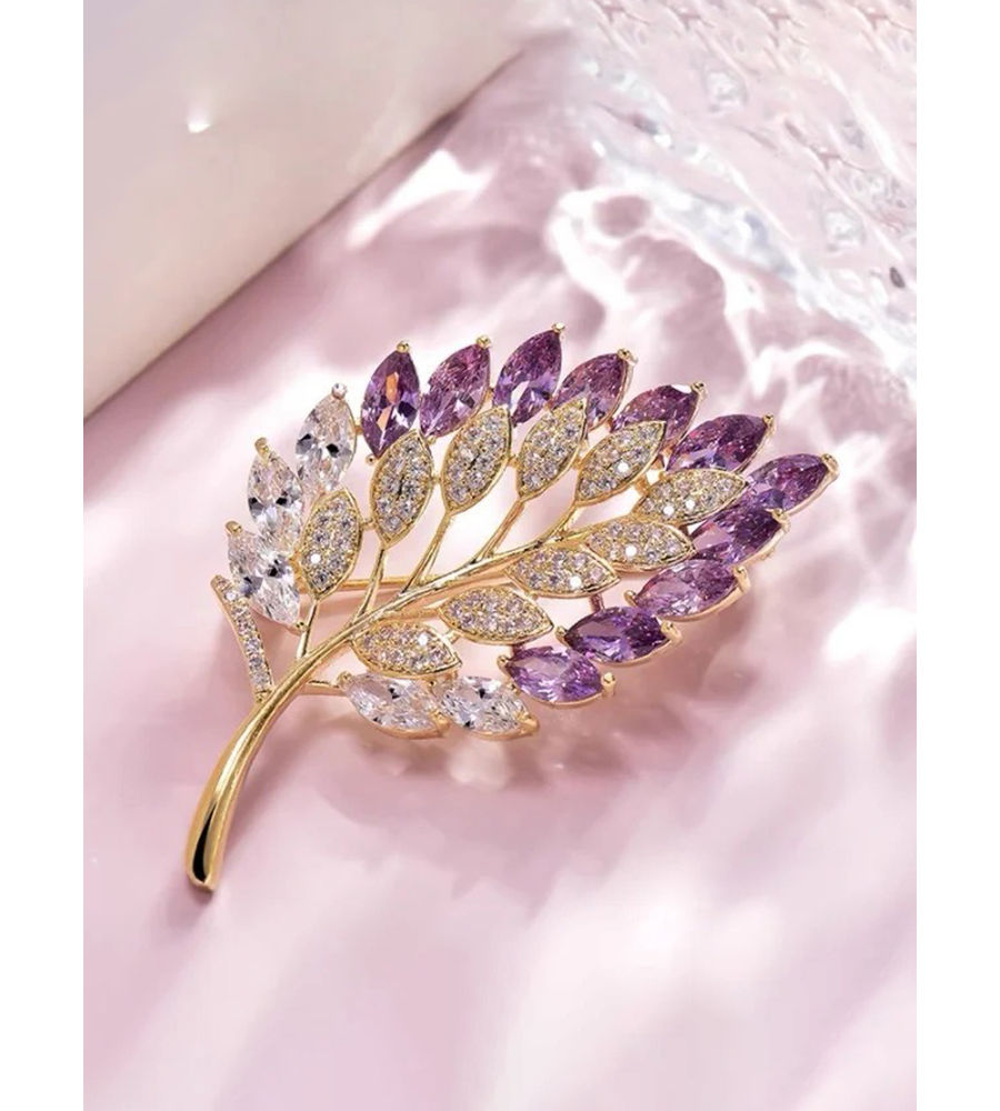 YouBella Jewellery for Women Stylish Celebrity Inspired Leaf Shaped Brooch for Women/Men/Girls/Boys (Purple) (YB_Brooch_154)