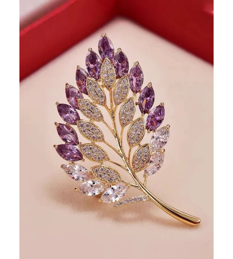 YouBella Jewellery for Women Stylish Celebrity Inspired Leaf Shaped Brooch for Women/Men/Girls/Boys (Purple) (YB_Brooch_154)