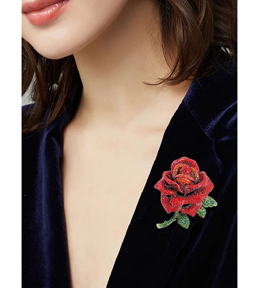 YouBella Jewellery for Women Stylish Celebrity Inspired Love Rose Shaped Brooch for Women/Men/Girls/Boys (Red) (YB_Brooch_155)