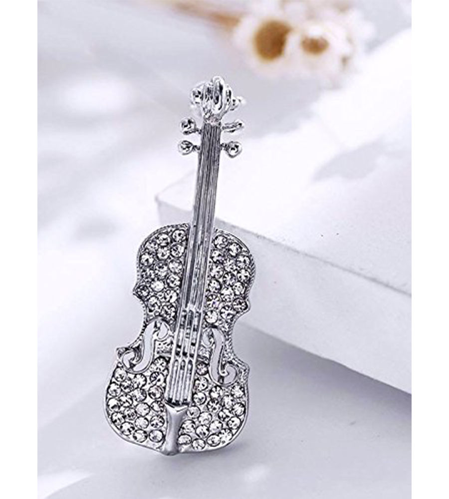 Best Valentine Gifts : YouBella  Collection Musical Guitar Brooch for Men and Women/Girls (Silver)