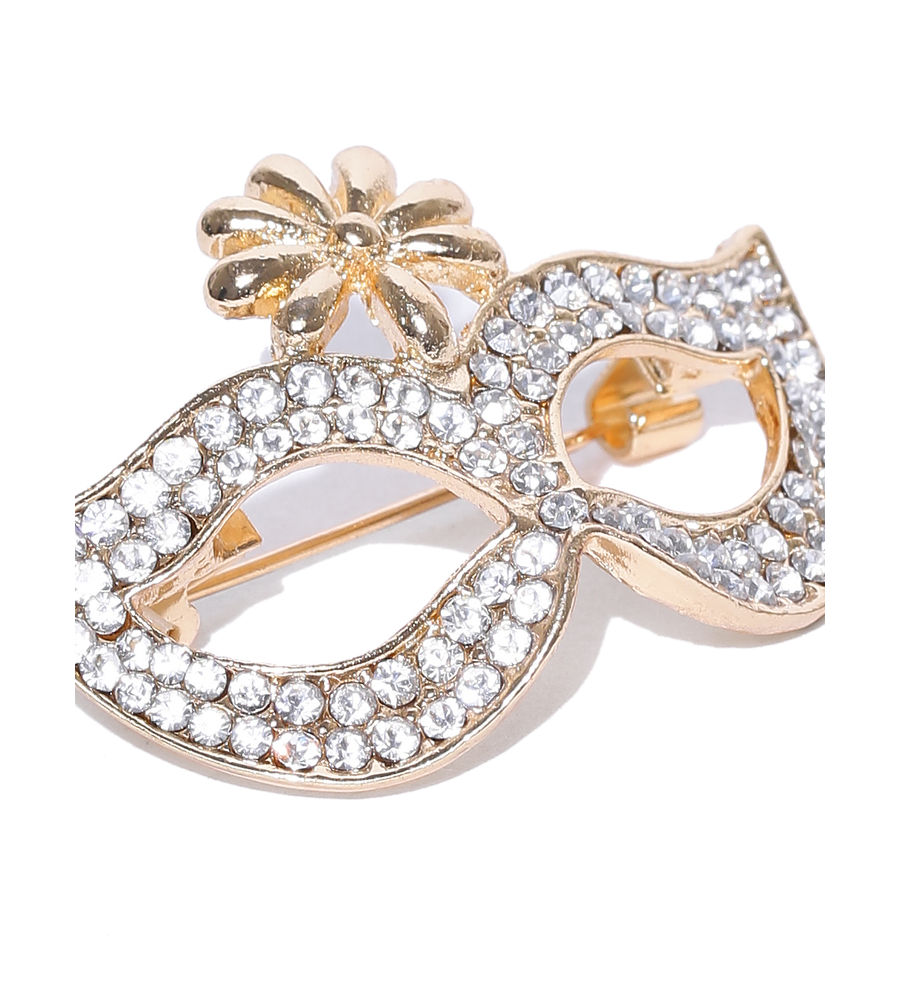 YouBella Women Gold-Plated Stone-Studded Mask-Shaped Brooch