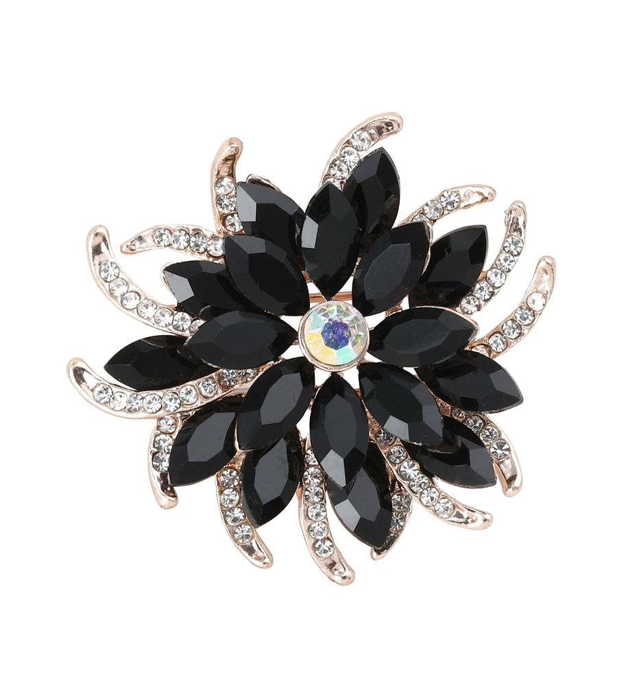 YouBella Jewellery Stylish Crystal Floral Shape Unisex Brooch for Women/Girls/Men/Boys (Black)