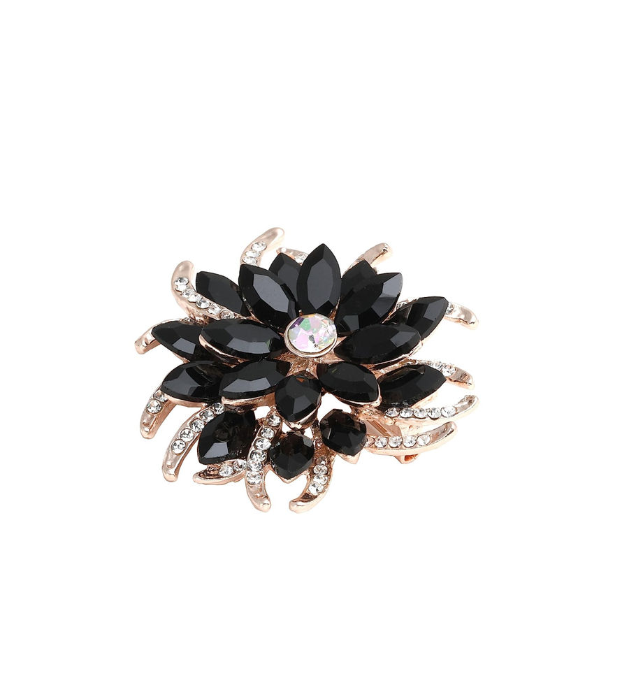 YouBella Jewellery Stylish Crystal Floral Shape Unisex Brooch for Women/Girls/Men/Boys (Black)