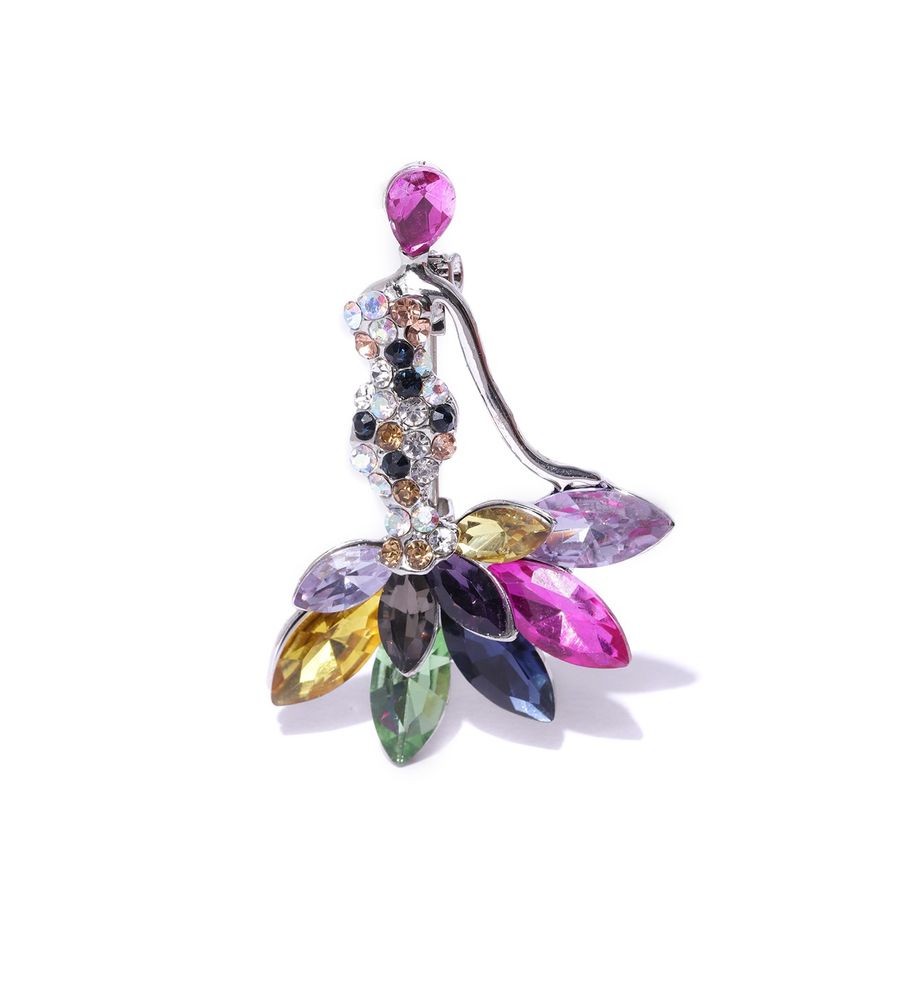 YouBella Valentine Collection Dancing Doll Jewellery Silver Plated and Cubic Zirconia Brooches for Women (Multi-colour) (YB_Brooch_73)