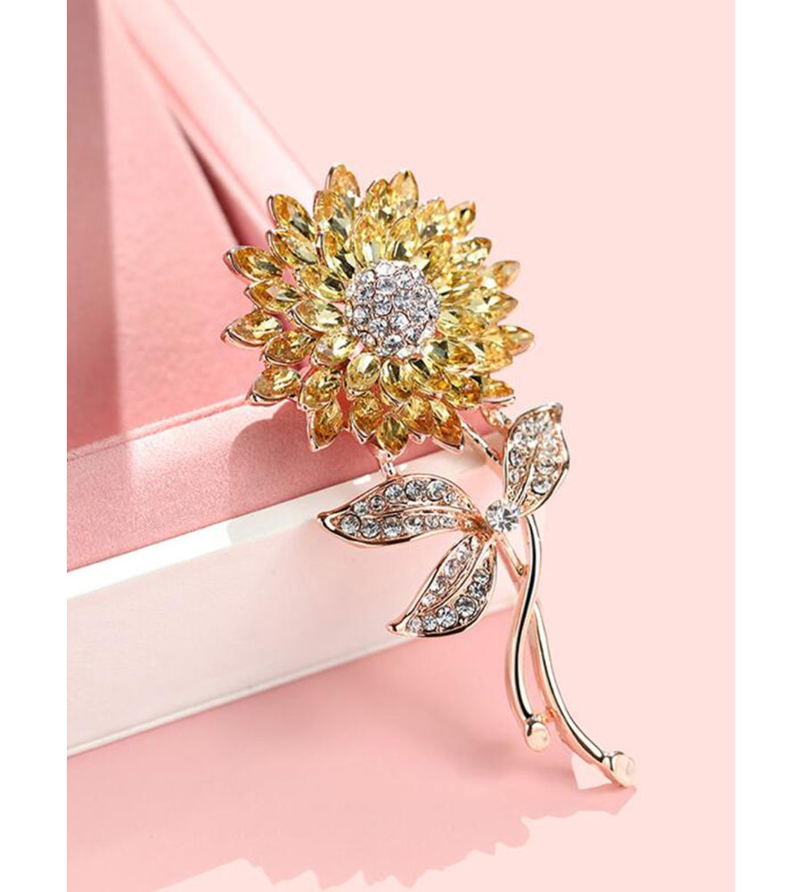 YouBella Valentine Collection Floral Jewellery Gold Plated and Cubic Zirconia Brooches for Women (Yellow) (YB_Brooch_74)