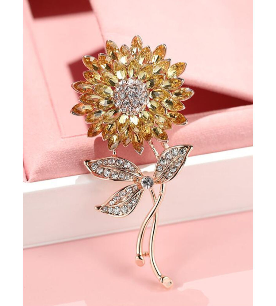 YouBella Valentine Collection Floral Jewellery Gold Plated and Cubic Zirconia Brooches for Women (Yellow) (YB_Brooch_74)