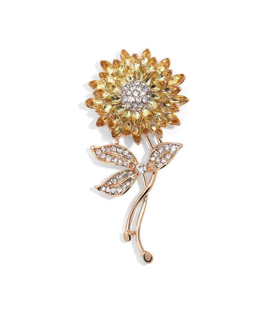 YouBella Valentine Collection Floral Jewellery Gold Plated and Cubic Zirconia Brooches for Women (Yellow) (YB_Brooch_74)