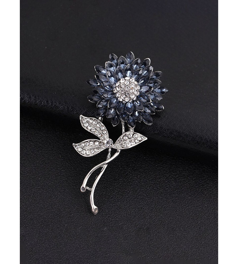 YouBella Valentine Collection Floral Jewellery Silver Plated and Cubic Zirconia Brooches for Women (Blue) (YB_Brooch_75)