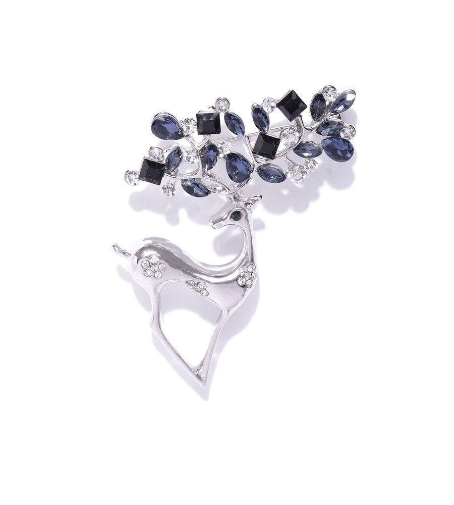 YouBella Stylish Latest Design Crystal Jewellery Silver Plated Brooches for Women (Silver) (YB_Brooch_78)