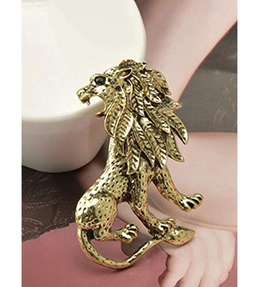 YouBella Jewellery Latest Stylish Crystal Unisex Lion Brooch for Women/Girls/Men (Silver)