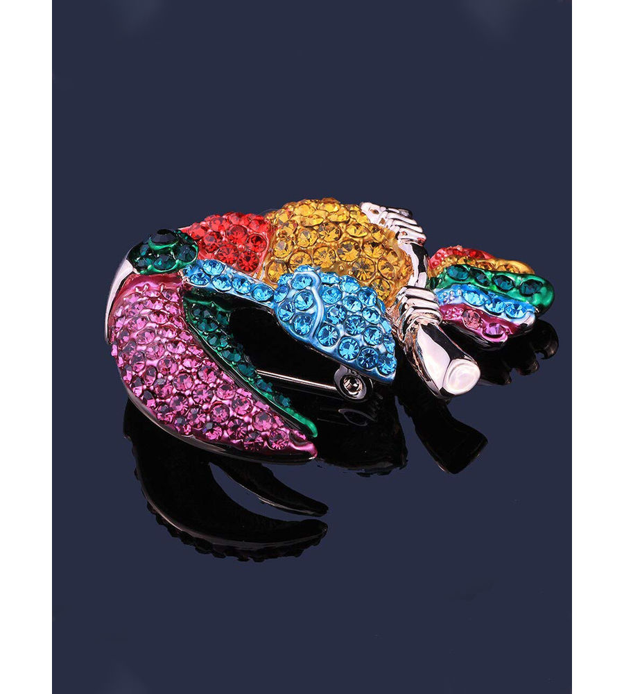 YouBella Jewellery Latest Stylish Crystal Unisex Bird Shape Brooch for Women/Girls/Men (Silver)