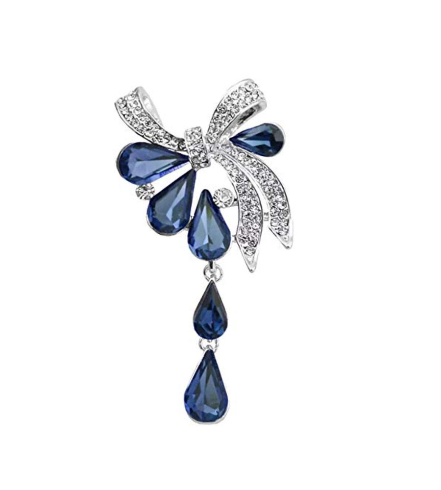 YouBella Stylish Crystal Jewellery Silver Plated Brooches for Women (Blue) (YB_Brooch_98)