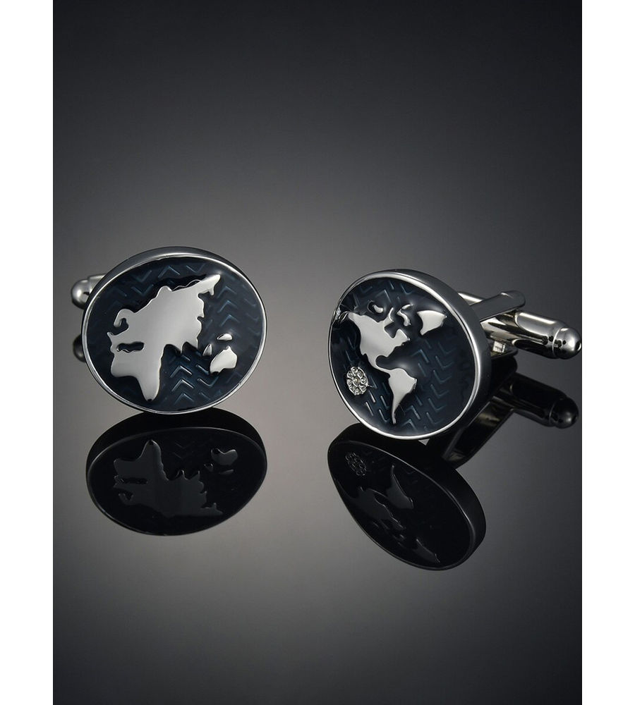 YouBella Jewellery World Map Blue Cufflink for Men and Boys, Gifts for Men and Boys