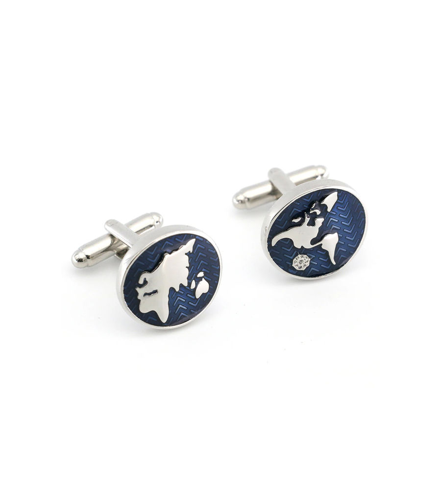 YouBella Jewellery World Map Blue Cufflink for Men and Boys, Gifts for Men and Boys