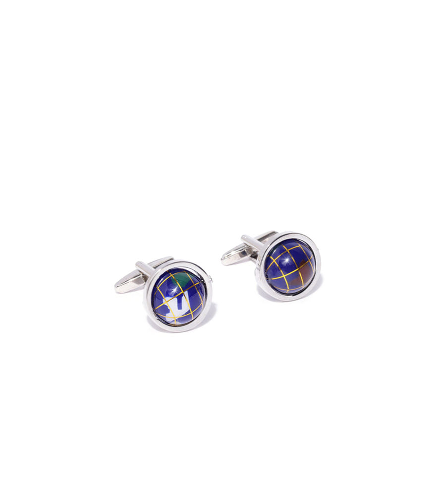 YouBella Jewellery Valentine Gifts for Men Latest Stylish Globe Silver Blue Formal Cuff Links Cufflinks Set for Men