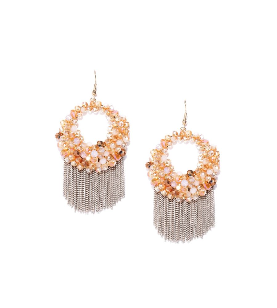 YouBella Beige Gold-Plated Beaded Circular Drop Earrings