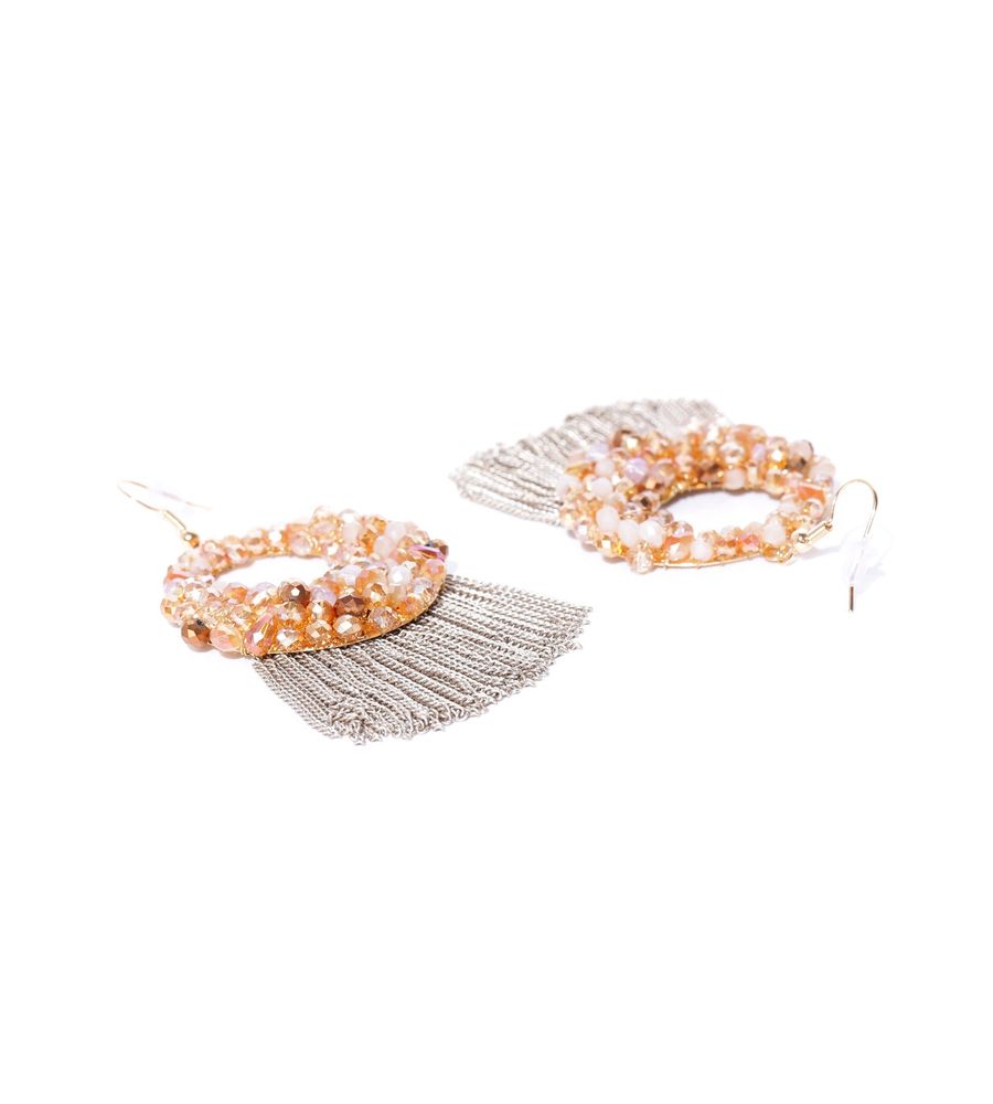 YouBella Beige Gold-Plated Beaded Circular Drop Earrings