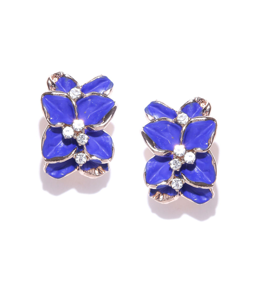 YouBella Blue Gold-Plated Floral Studs