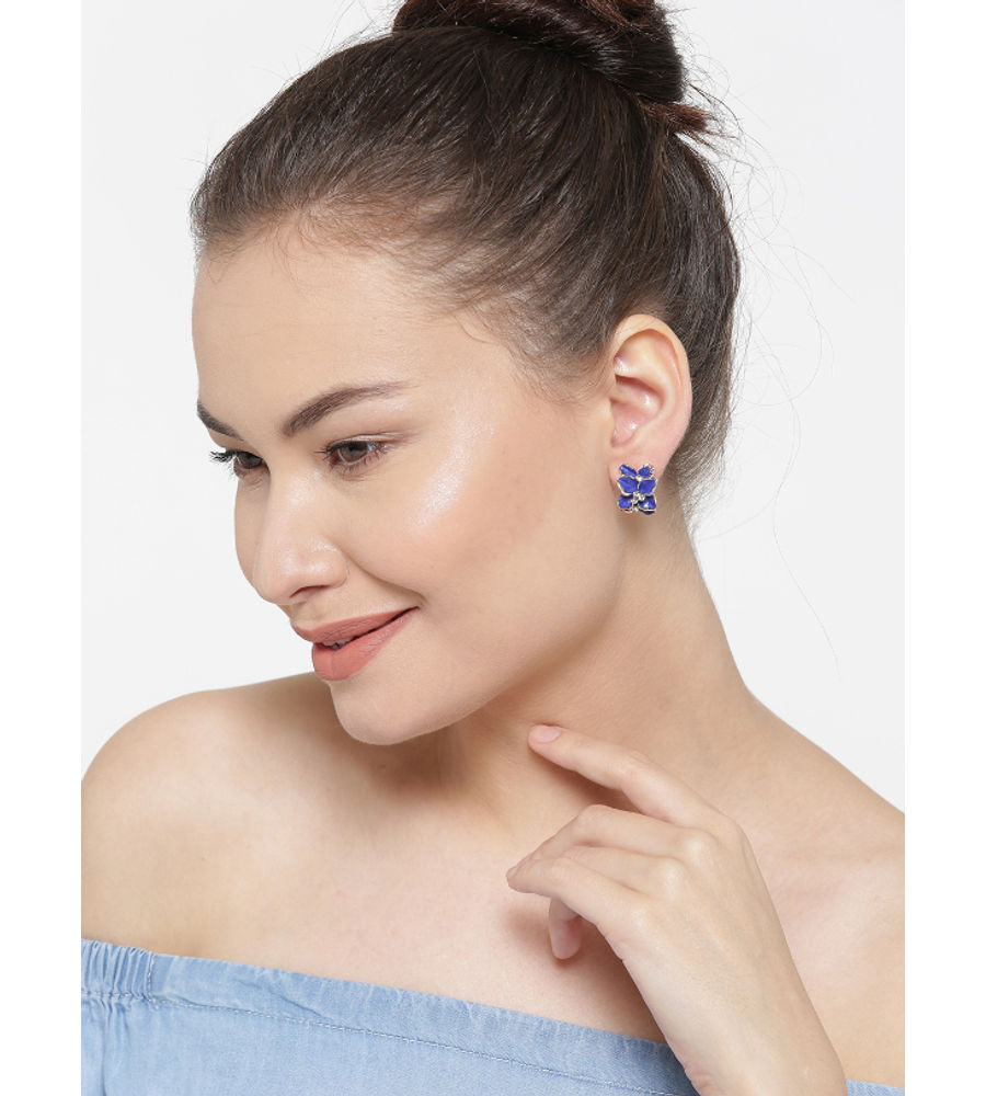 YouBella Blue Gold-Plated Floral Studs