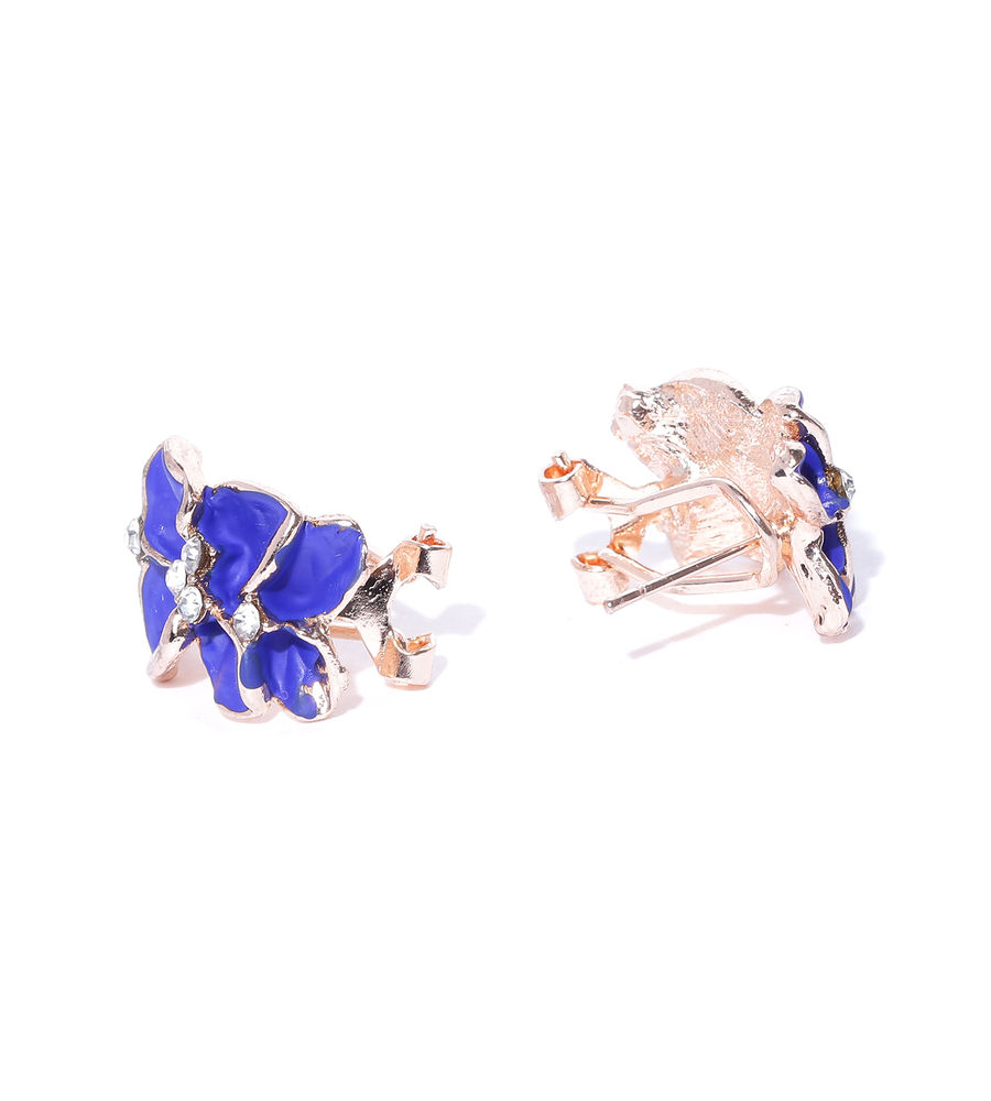 YouBella Blue Gold-Plated Floral Studs