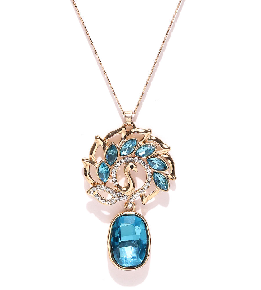 YouBella Gold-Toned  Blue Stone-Studded Pendant with Chain