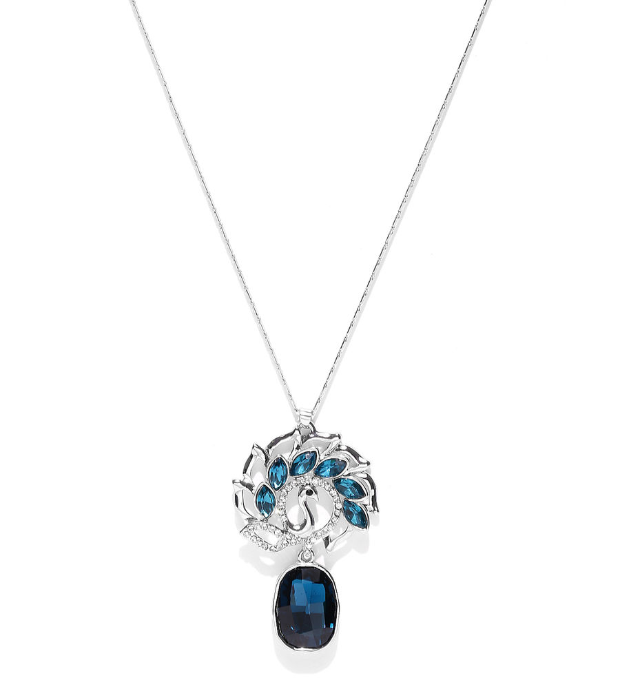 YouBella Silver-Toned  Blue Stone-Studded Pendant with Chain