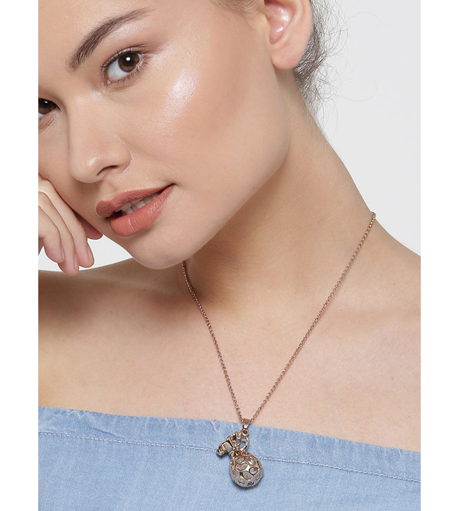 YouBella Rose Gold-Toned Potli-Shaped Pendant with Chain