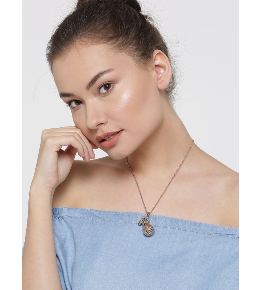 YouBella Rose Gold-Toned Potli-Shaped Pendant with Chain