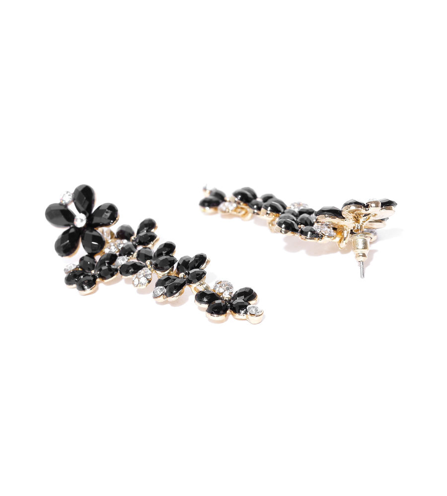 YouBella Black Gold-Plated Floral Drop Earrings