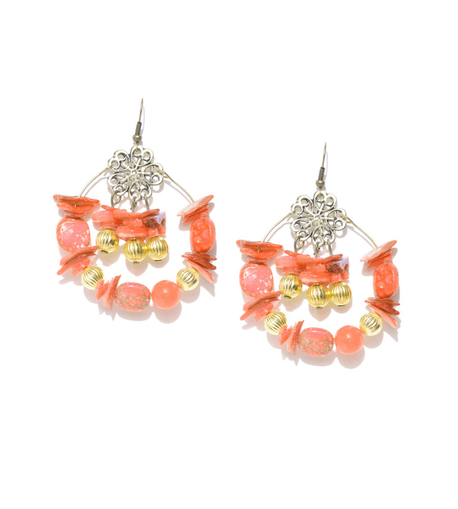 YouBella Orange Gold-Plated Beaded Drop Earrings