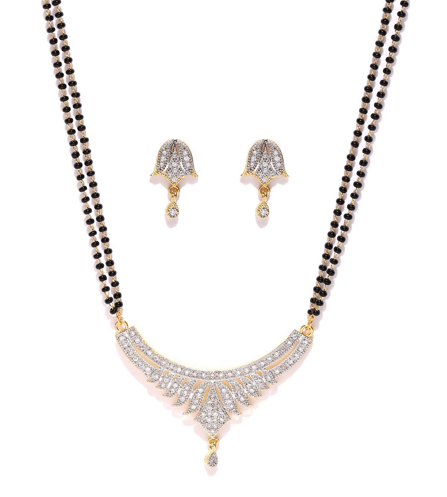 YouBella Black  Gold-Toned Stone-Studded Mangalsutra  Earrings Set