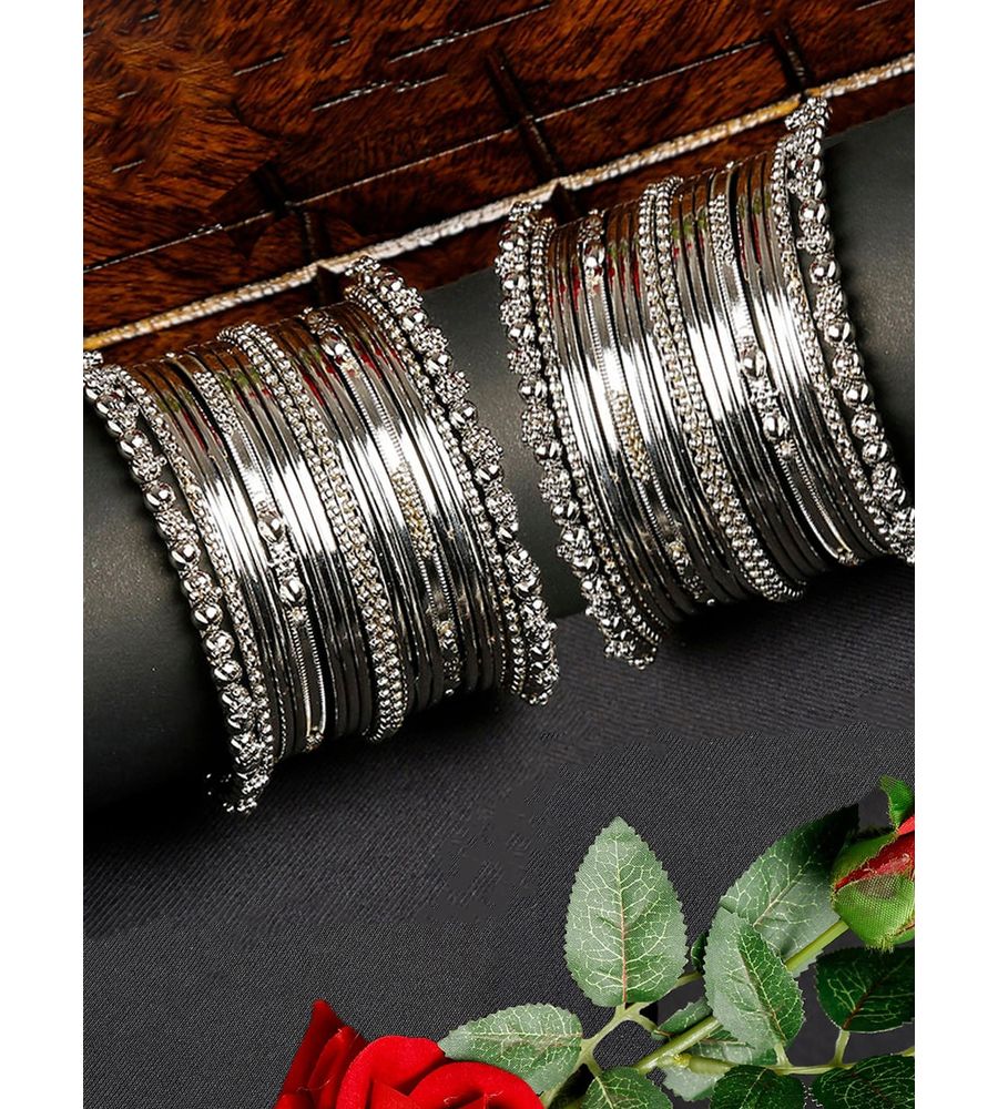 YouBella Set of 38 Oxidised Silver-Toned Bangles