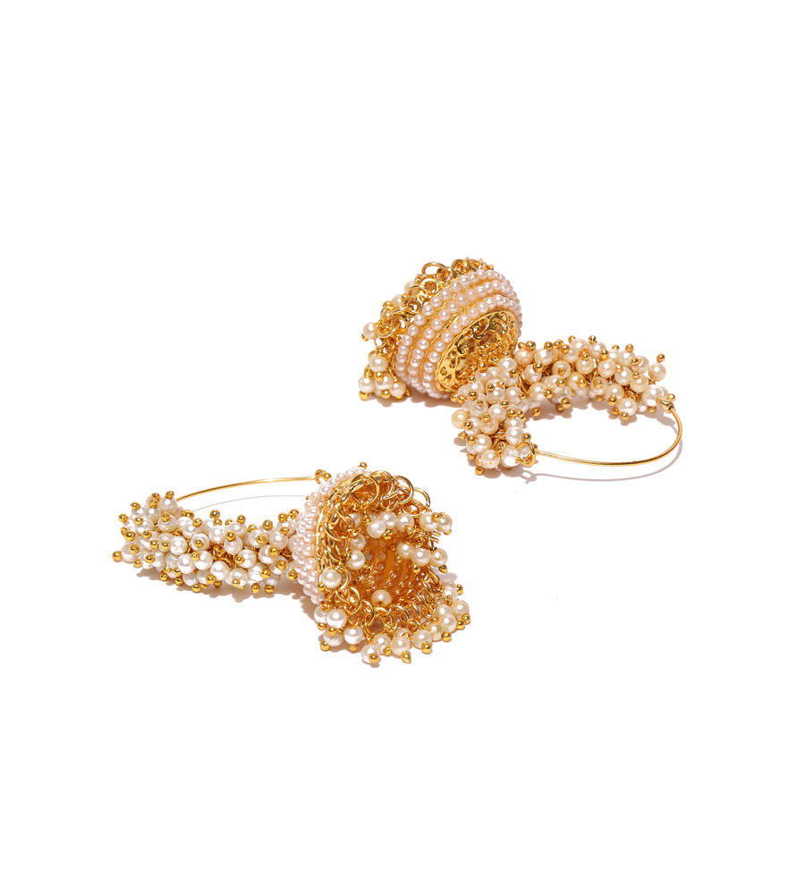 YouBella Off-White Gold-Plated Beaded Dome Shaped Jhumkas