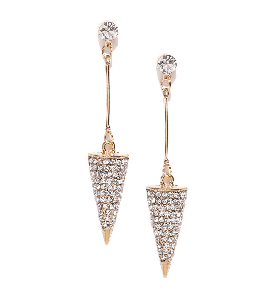 YouBella Off-White Gold-Plated Stone-Studded Triangular Drop Earrings