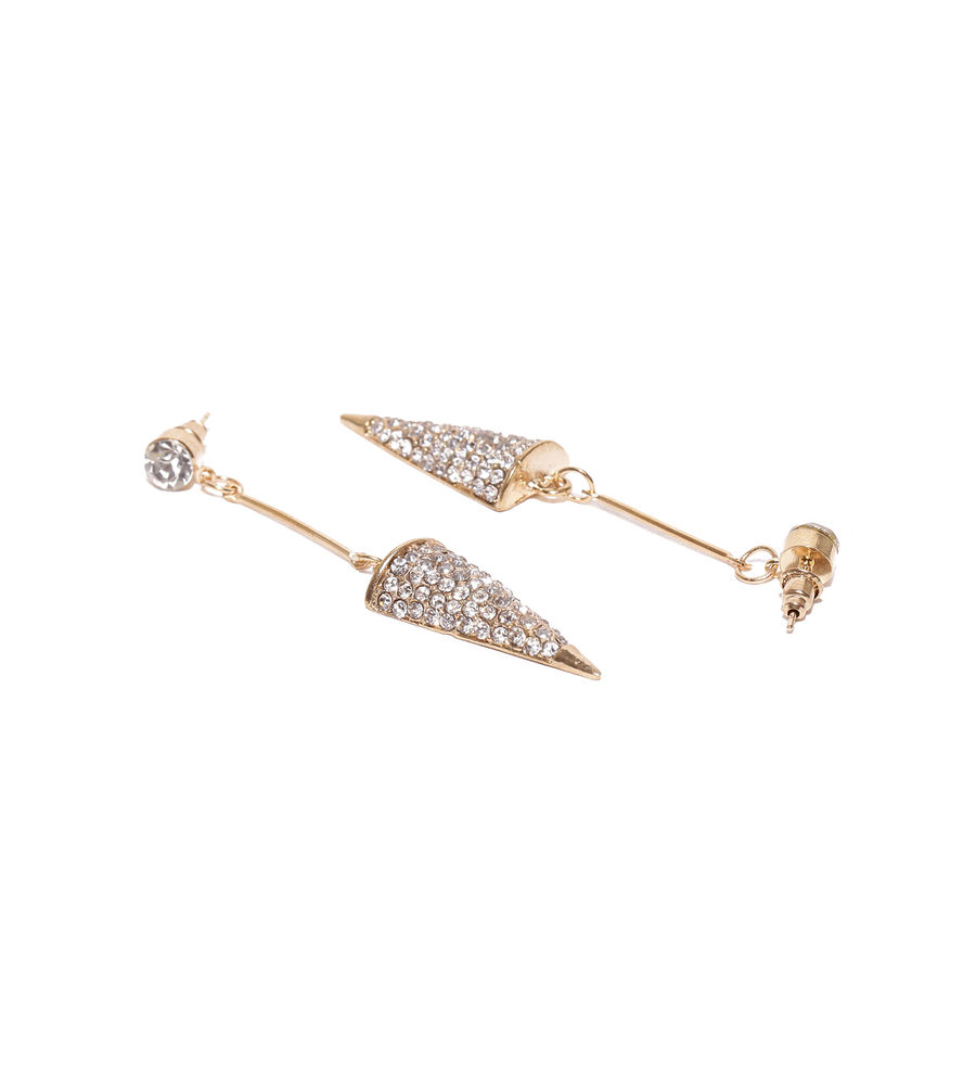 YouBella Off-White Gold-Plated Stone-Studded Triangular Drop Earrings