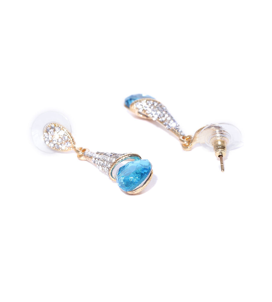 YouBella Blue Gold-Plated Teardrop Shaped Drop Earrings