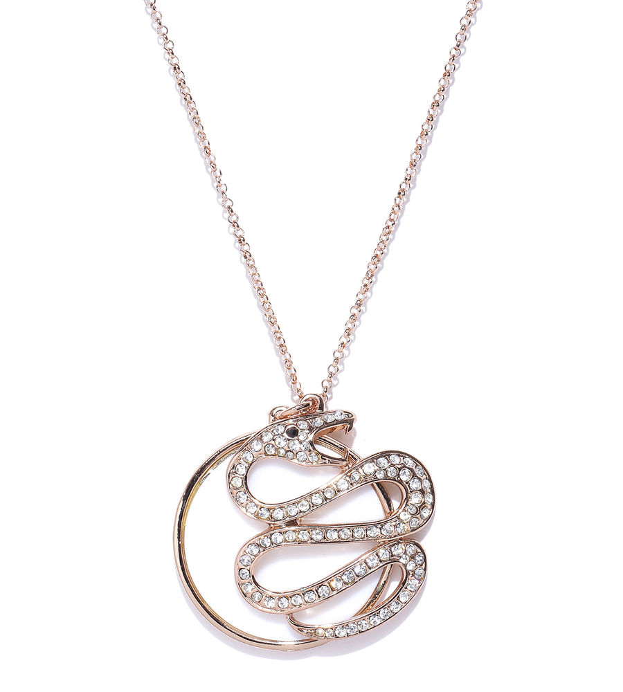 YouBella Off-White  Gold-Toned Snake-Shaped Stone-Studded Pendant with Chain